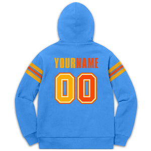 Custom Stitched Powder Blue Yellow-Orange Cotton Pullover Sweatshirt Hoodie