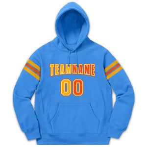 Custom Stitched Powder Blue Yellow-Orange Cotton Pullover Sweatshirt Hoodie