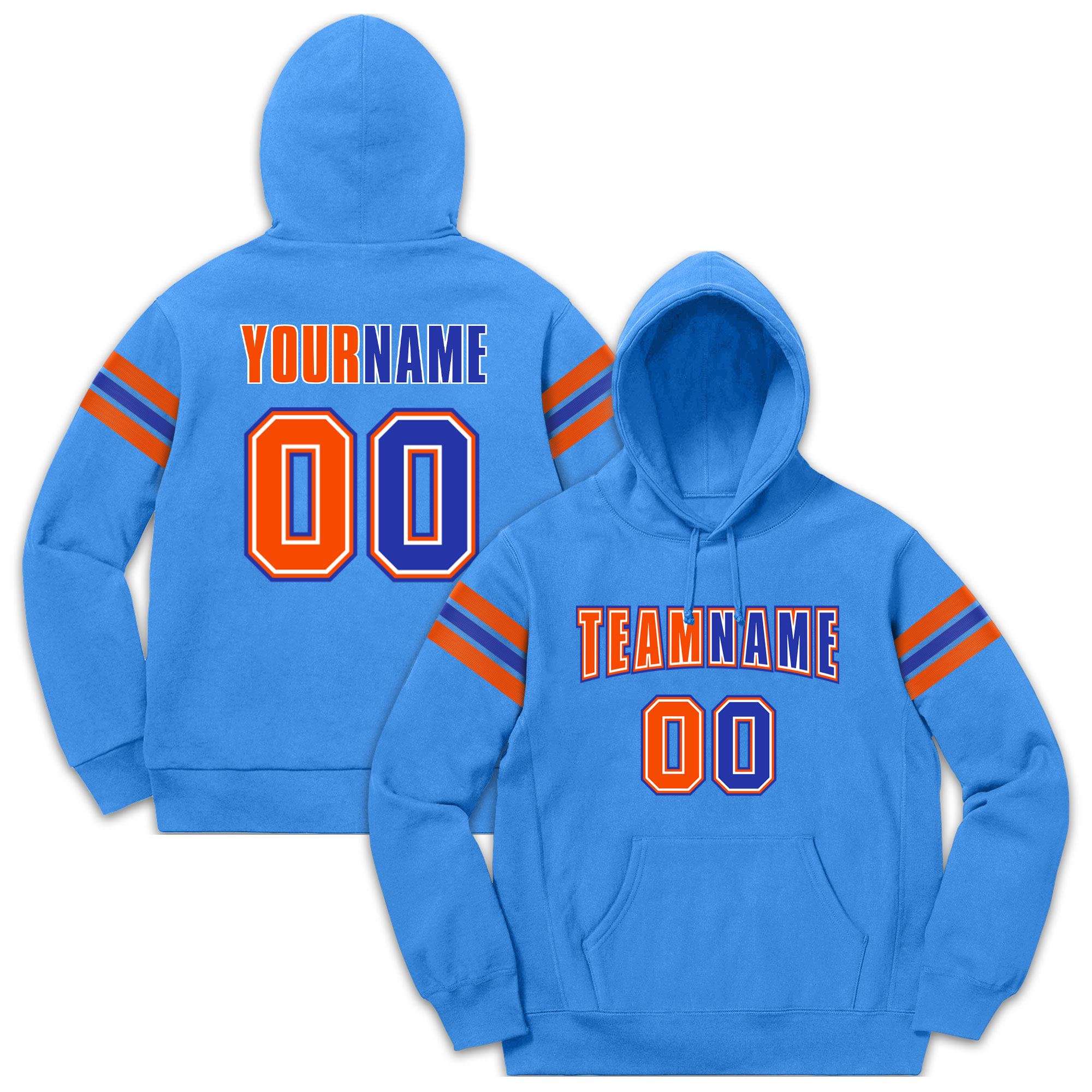 Custom Stitched Powder Blue Orange-Royal Cotton Pullover Sweatshirt Hoodie