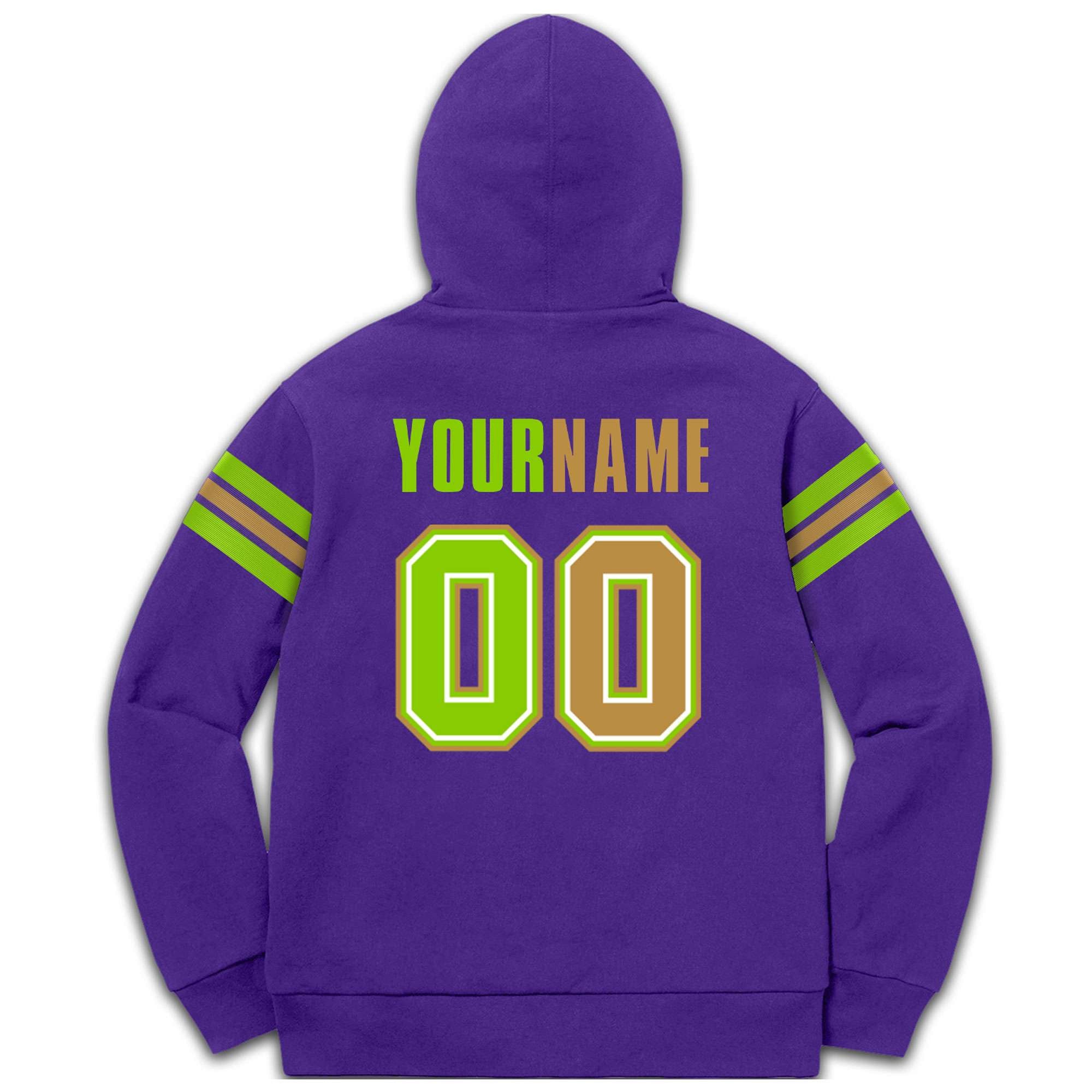 Custom Stitched Purple Neon Green-Old Gold Cotton Pullover Sweatshirt Hoodie