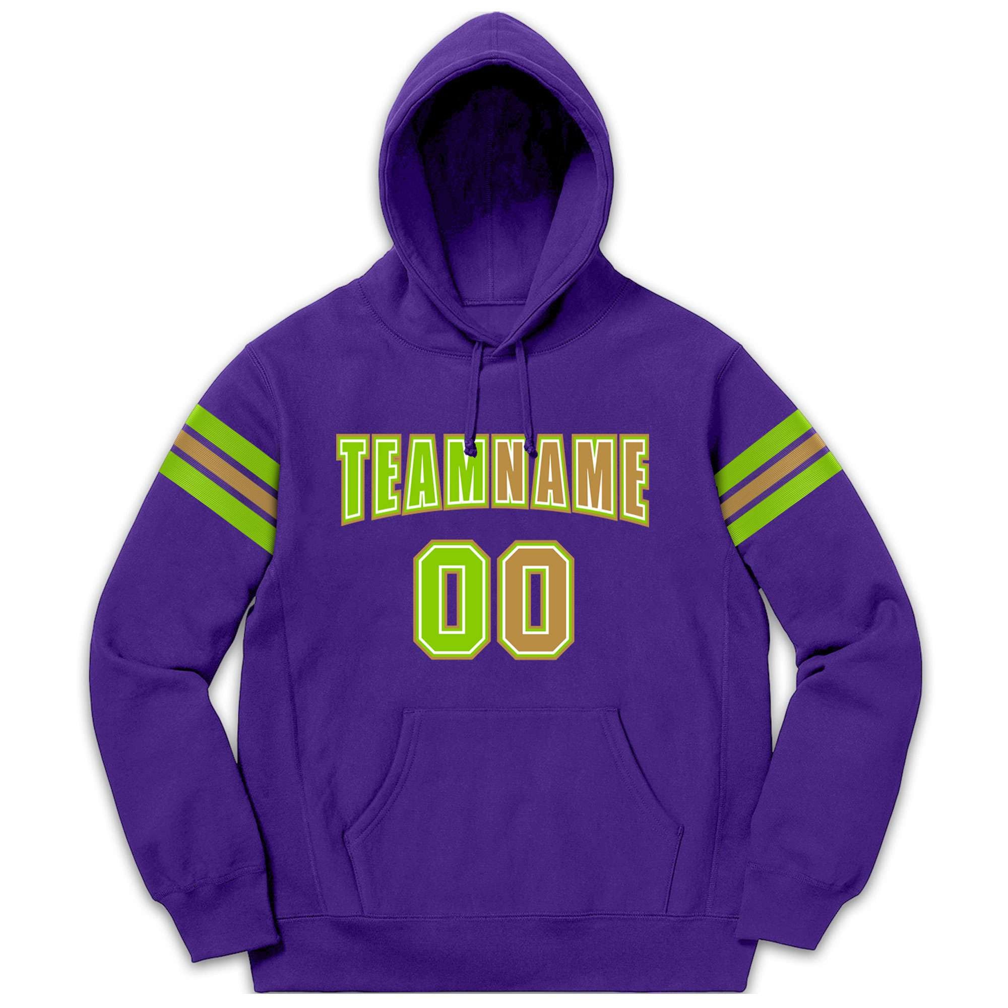 Custom Stitched Purple Neon Green-Old Gold Cotton Pullover Sweatshirt Hoodie