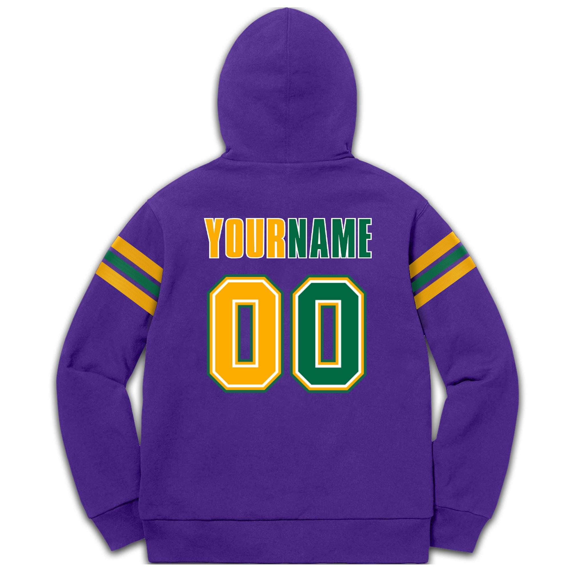 Custom Stitched Purple Yellow-Kelly Green Cotton Pullover Sweatshirt Hoodie