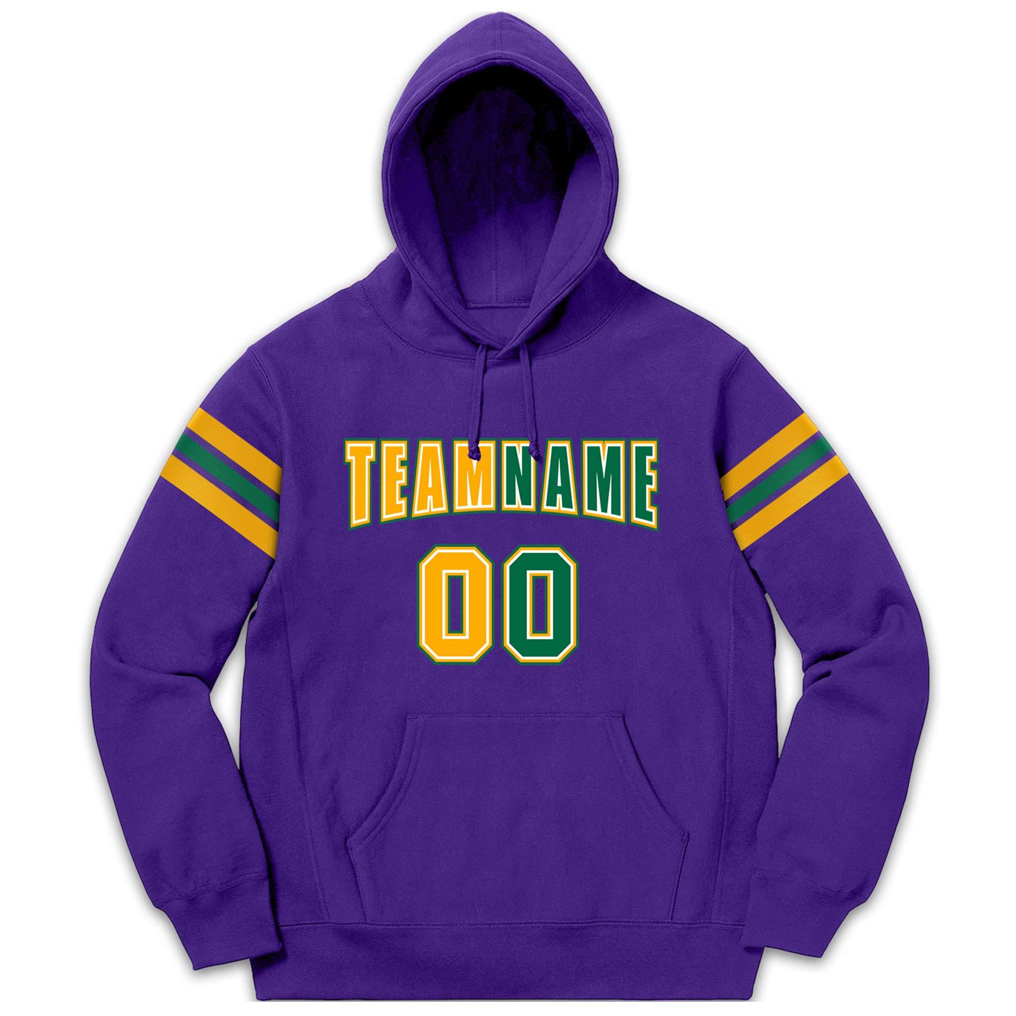 Custom Stitched Purple Yellow-Kelly Green Cotton Pullover Sweatshirt Hoodie