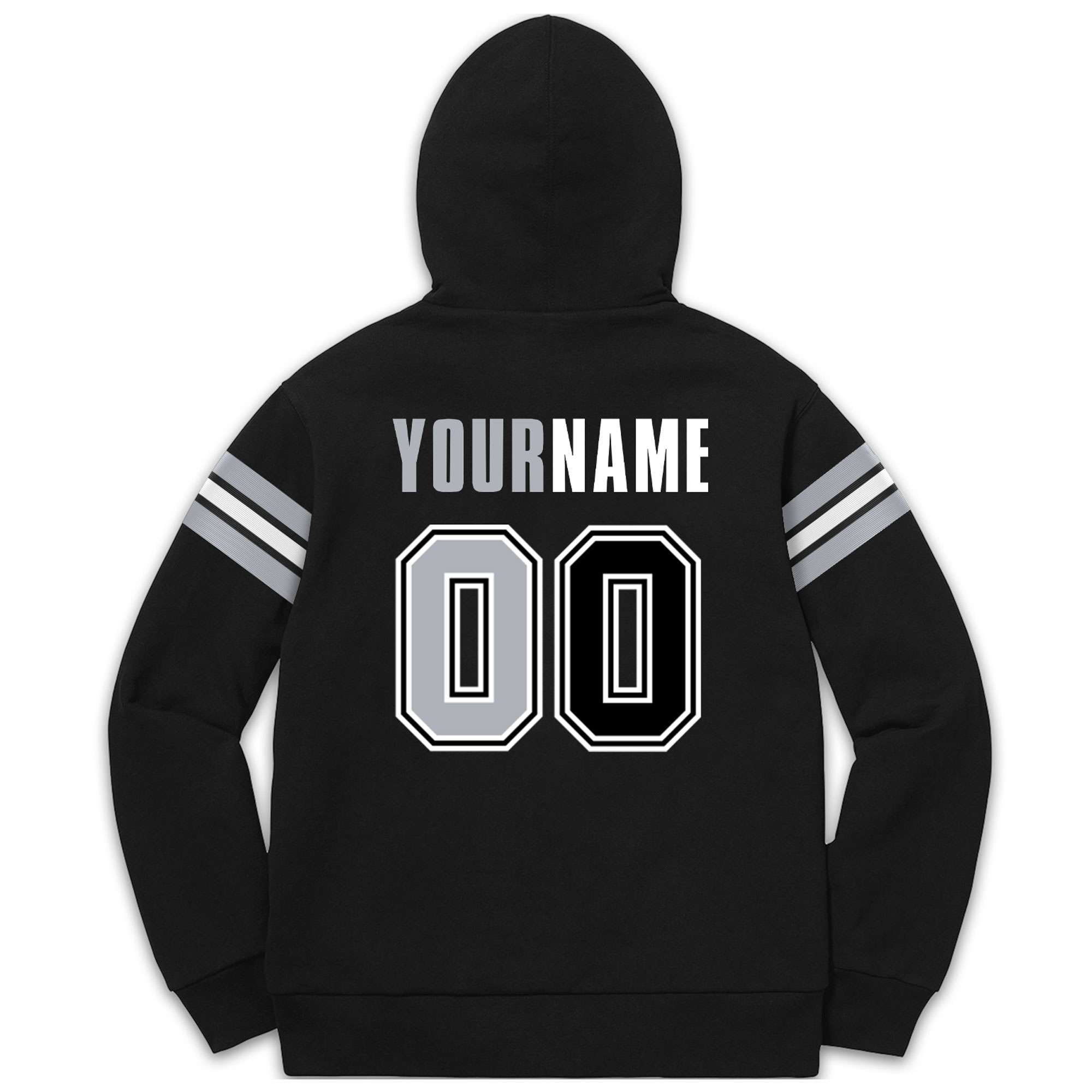 Custom Stitched Black Gray-White Cotton Pullover Sweatshirt Hoodie