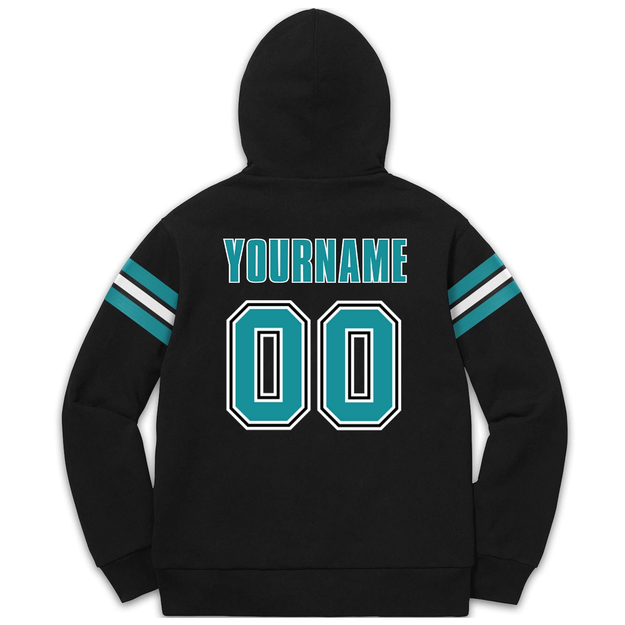 Custom Stitched Black Aqua-White Cotton Pullover Sweatshirt Hoodie