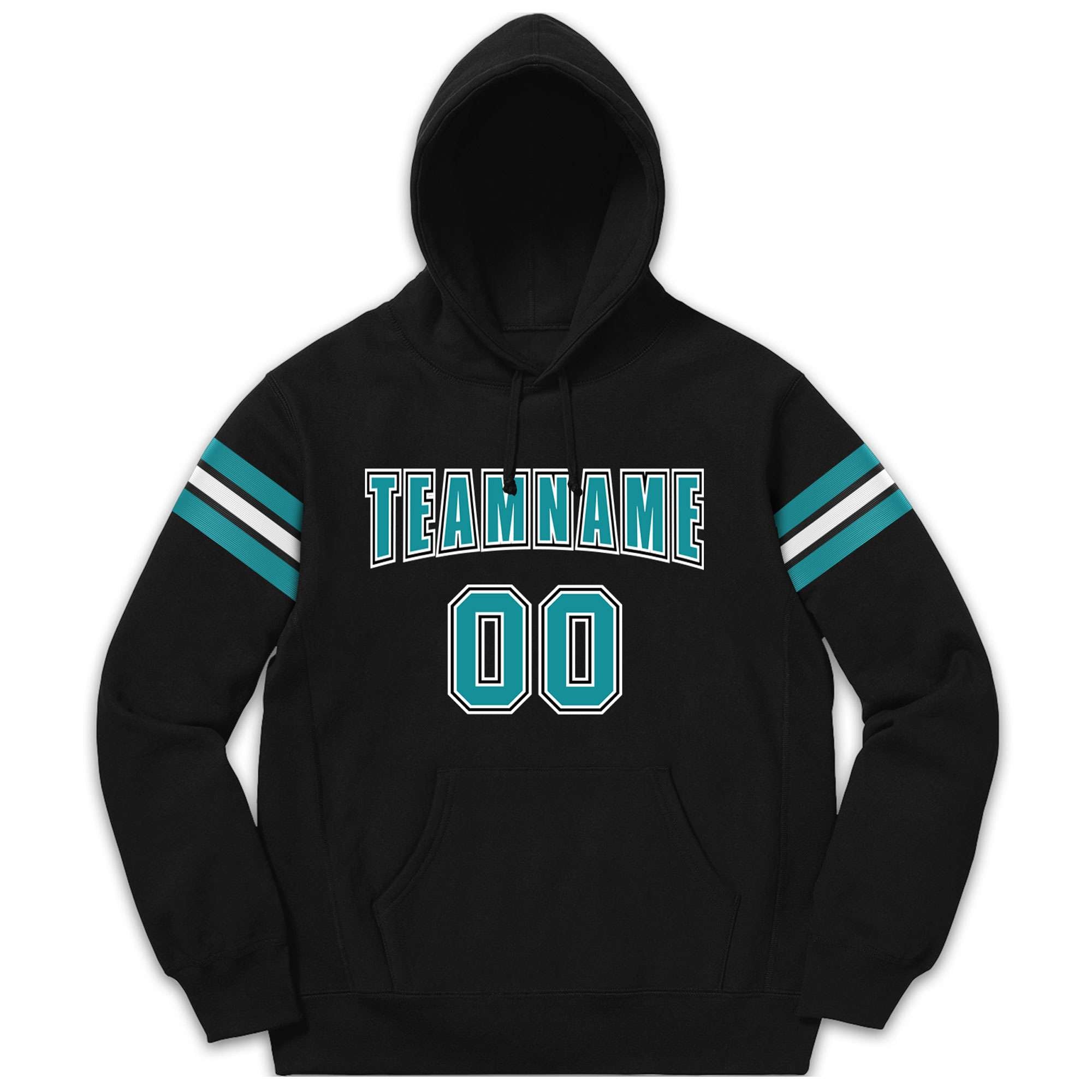 Custom Stitched Black Aqua-White Cotton Pullover Sweatshirt Hoodie