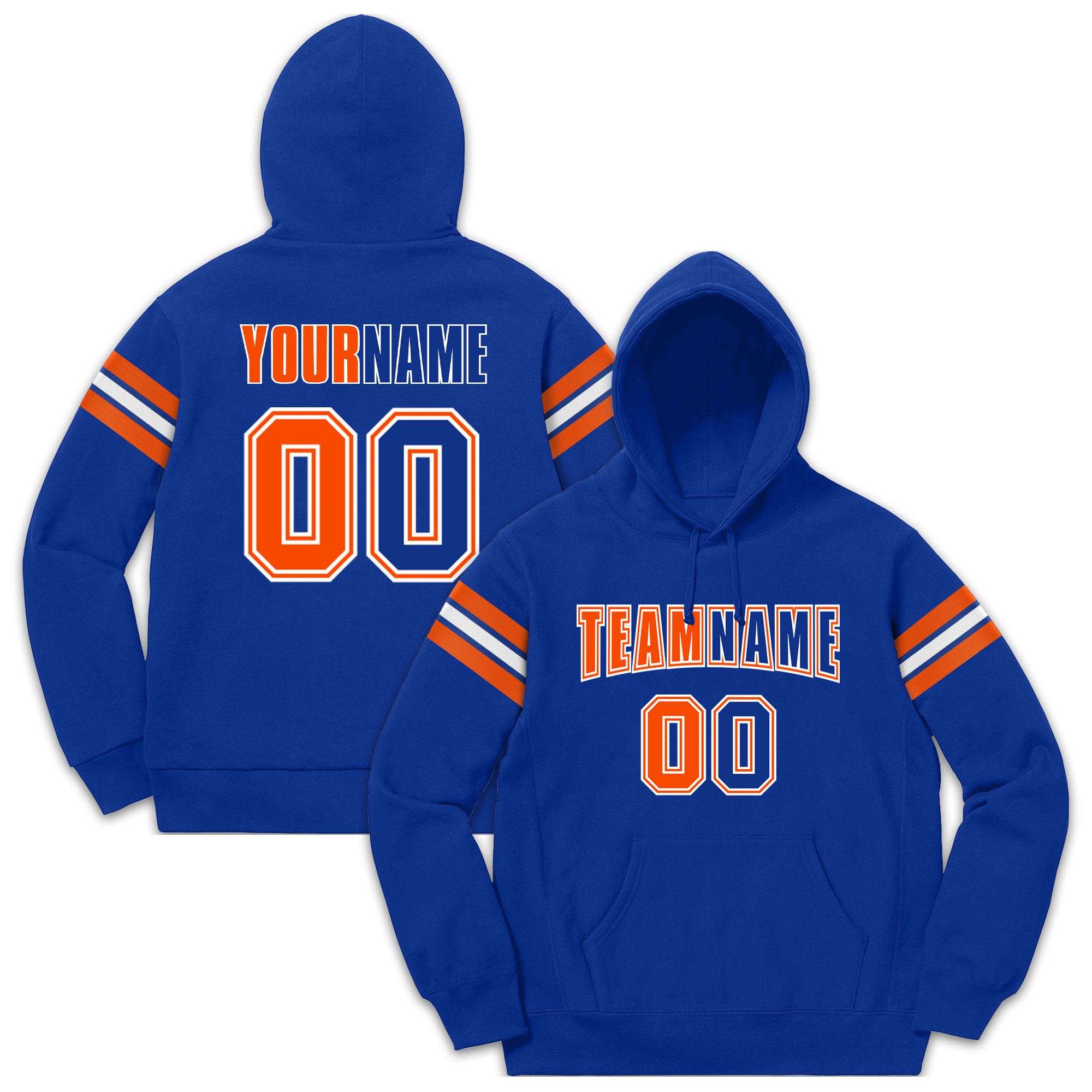 Custom Stitched Royal Orange-White Cotton Pullover Sweatshirt Hoodie