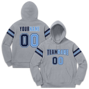 Custom Stitched Gray Navy-Light Blue Cotton Pullover Sweatshirt Hoodie