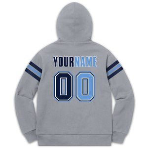 Custom Stitched Gray Navy-Light Blue Cotton Pullover Sweatshirt Hoodie