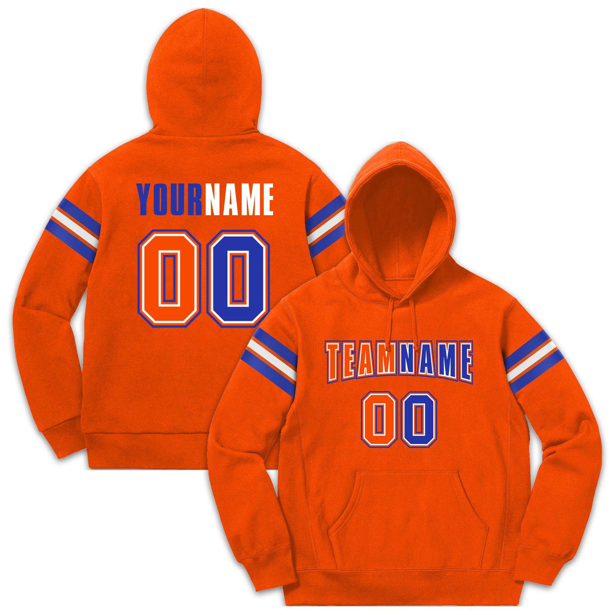 Custom Stitched Orange Royal-White Cotton Pullover Sweatshirt Hoodie