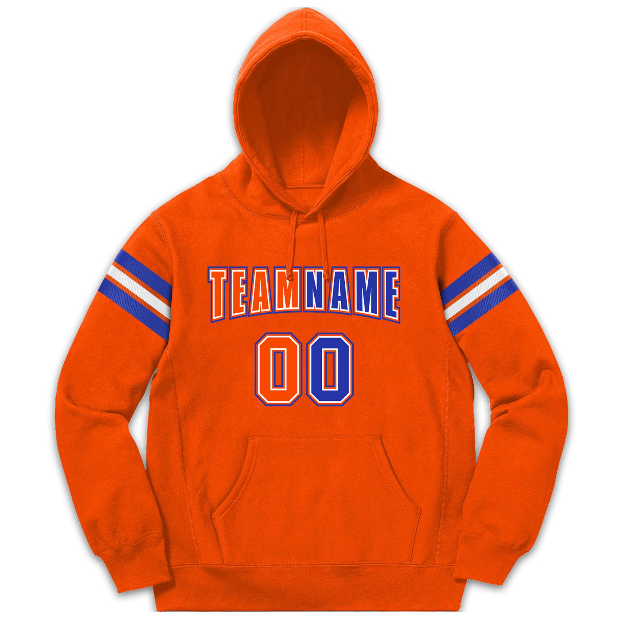 Custom Stitched Orange Royal-White Cotton Pullover Sweatshirt Hoodie