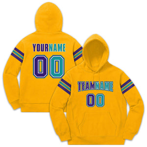 Custom Stitched Yellow Purple-Aqua Cotton Pullover Sweatshirt Hoodie