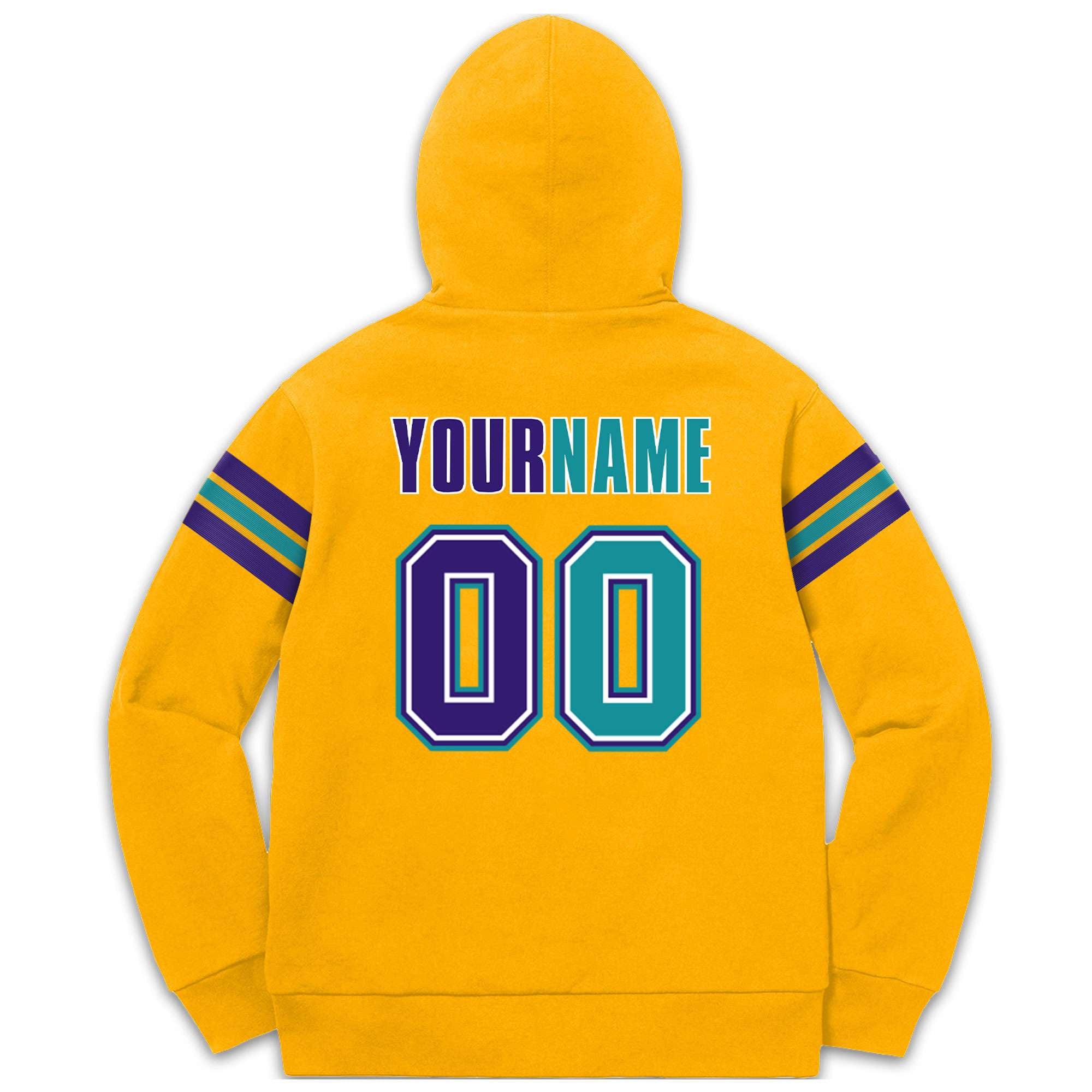 Custom Stitched Yellow Purple-Aqua Cotton Pullover Sweatshirt Hoodie