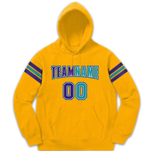 Custom Stitched Yellow Purple-Aqua Cotton Pullover Sweatshirt Hoodie