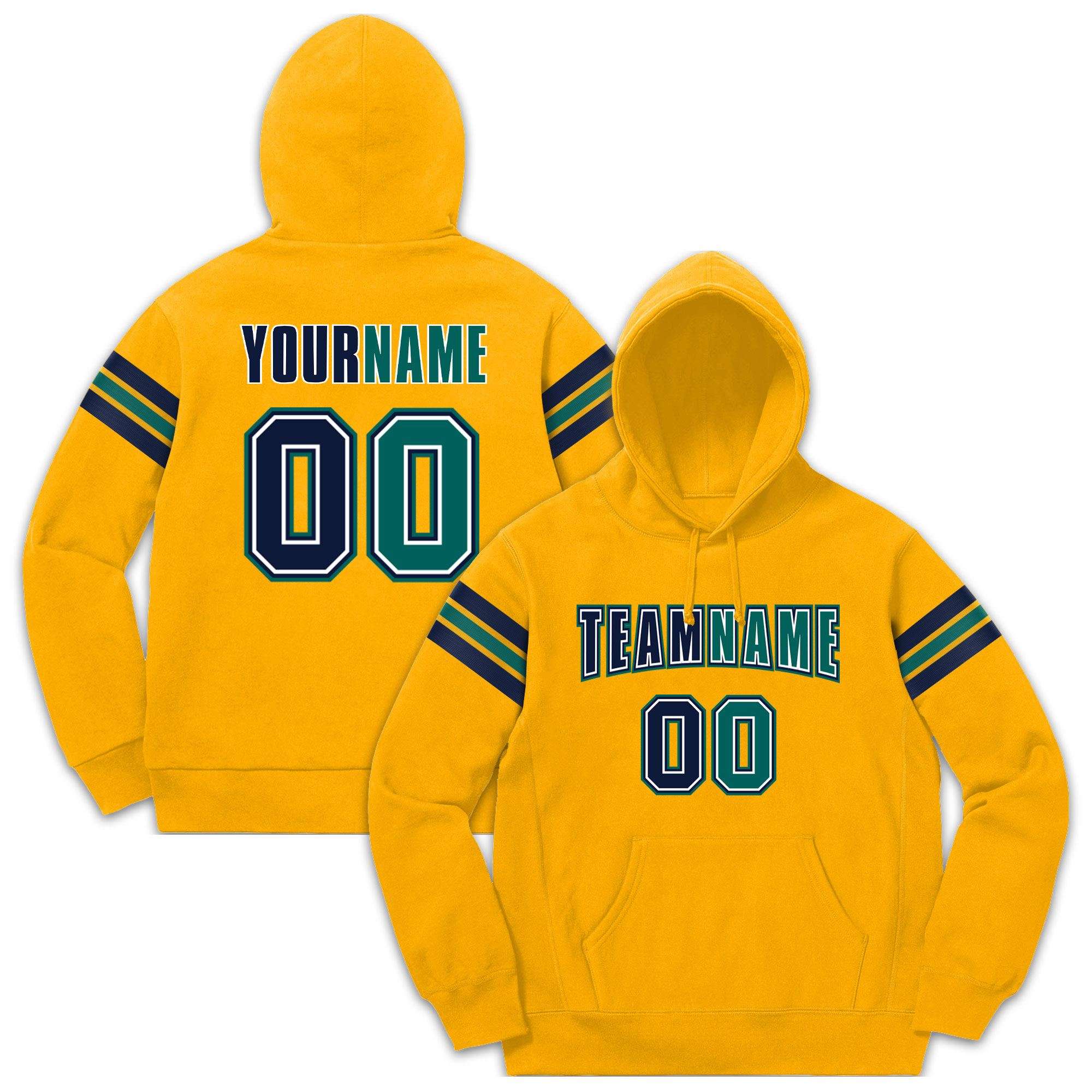 Custom Stitched Yellow Navy-Aqua Cotton Pullover Sweatshirt Hoodie