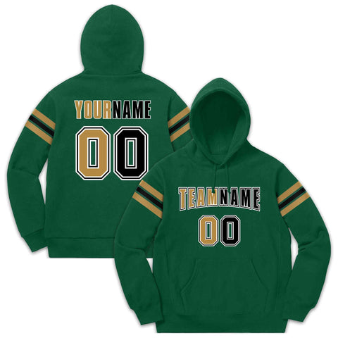 Custom Stitched Green Old Gold-Black Cotton Pullover Sweatshirt Hoodie