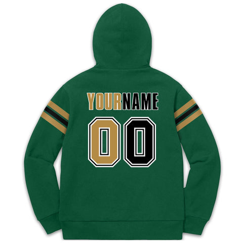 Custom Stitched Green Old Gold-Black Cotton Pullover Sweatshirt Hoodie