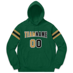 Custom Stitched Green Old Gold-Black Cotton Pullover Sweatshirt Hoodie