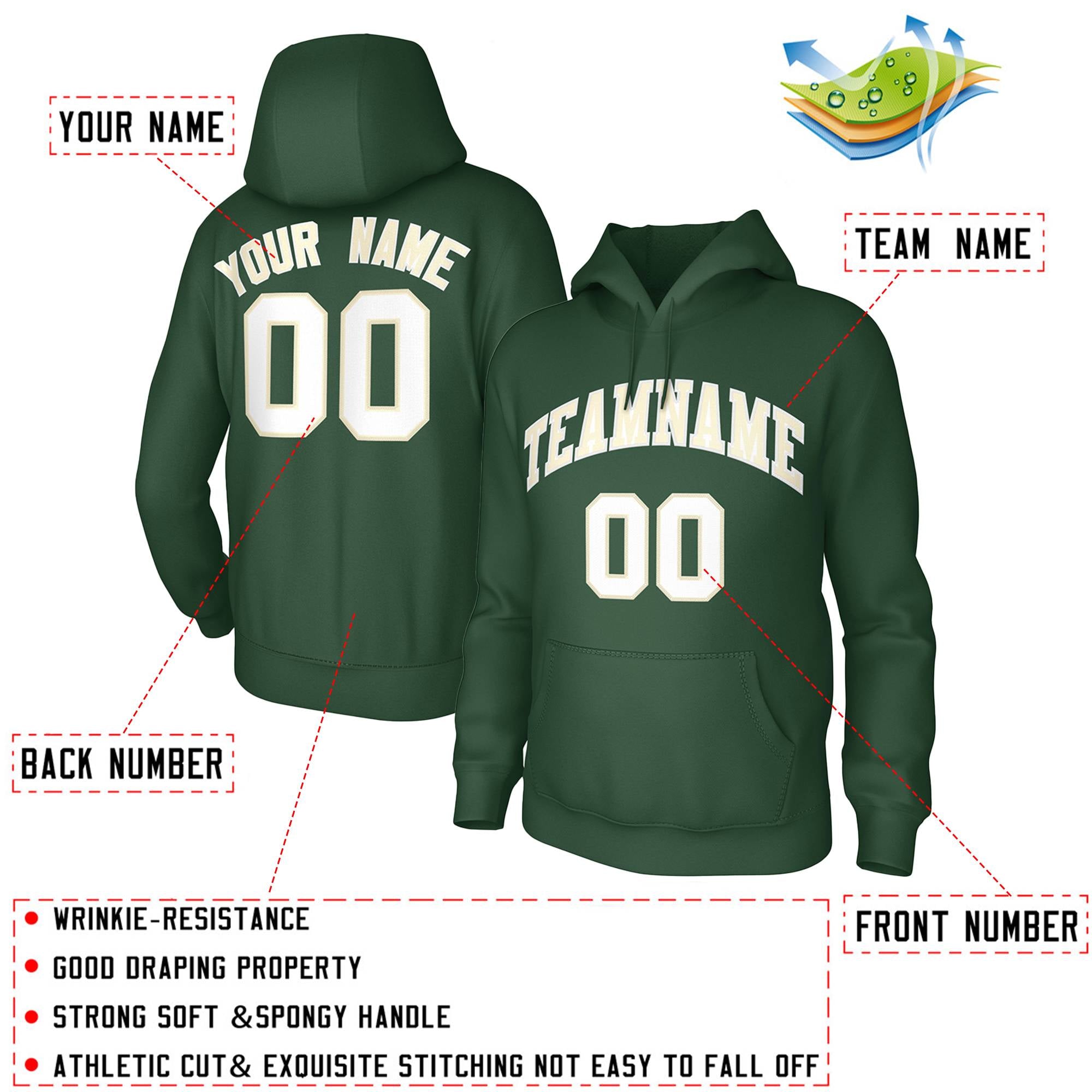 Custom Green White Classic Style Training Uniform Pullover Hoodie