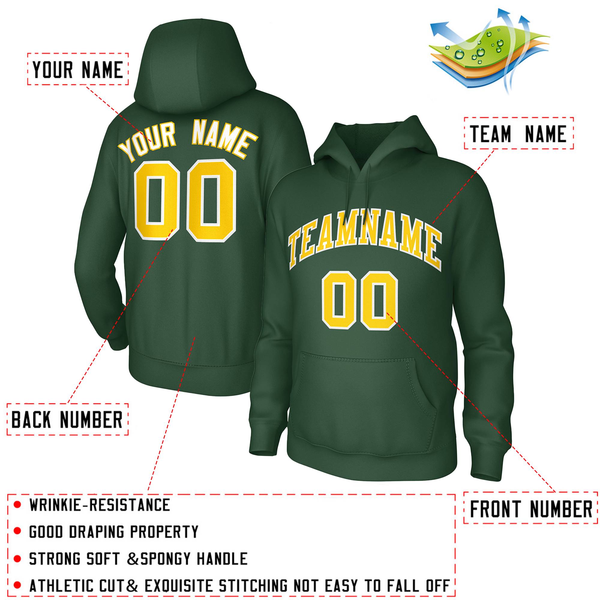 Custom Green Gold-White Classic Style Training Uniform Pullover Hoodie