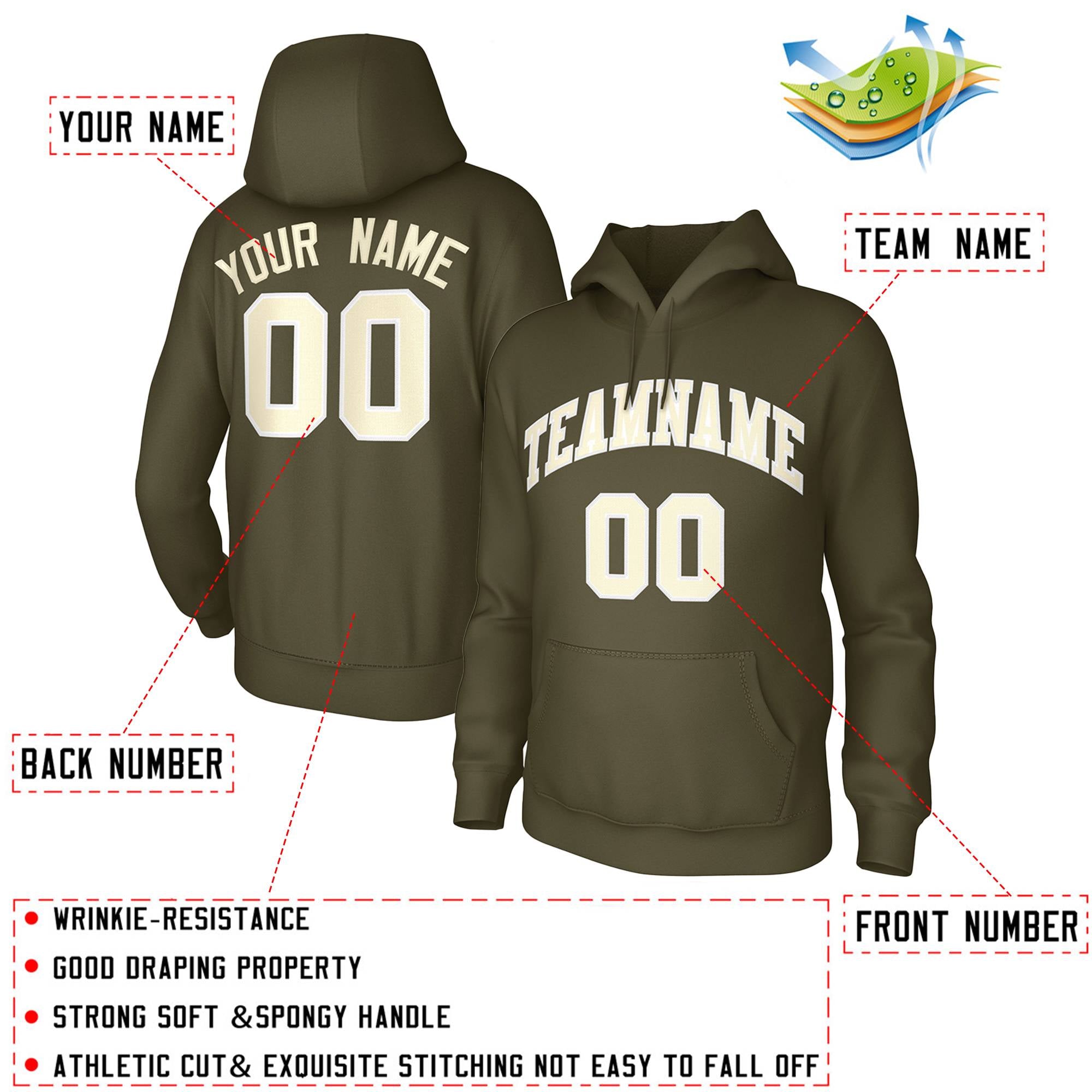 Custom Olive Cream Classic Style Training Uniform Pullover Hoodie