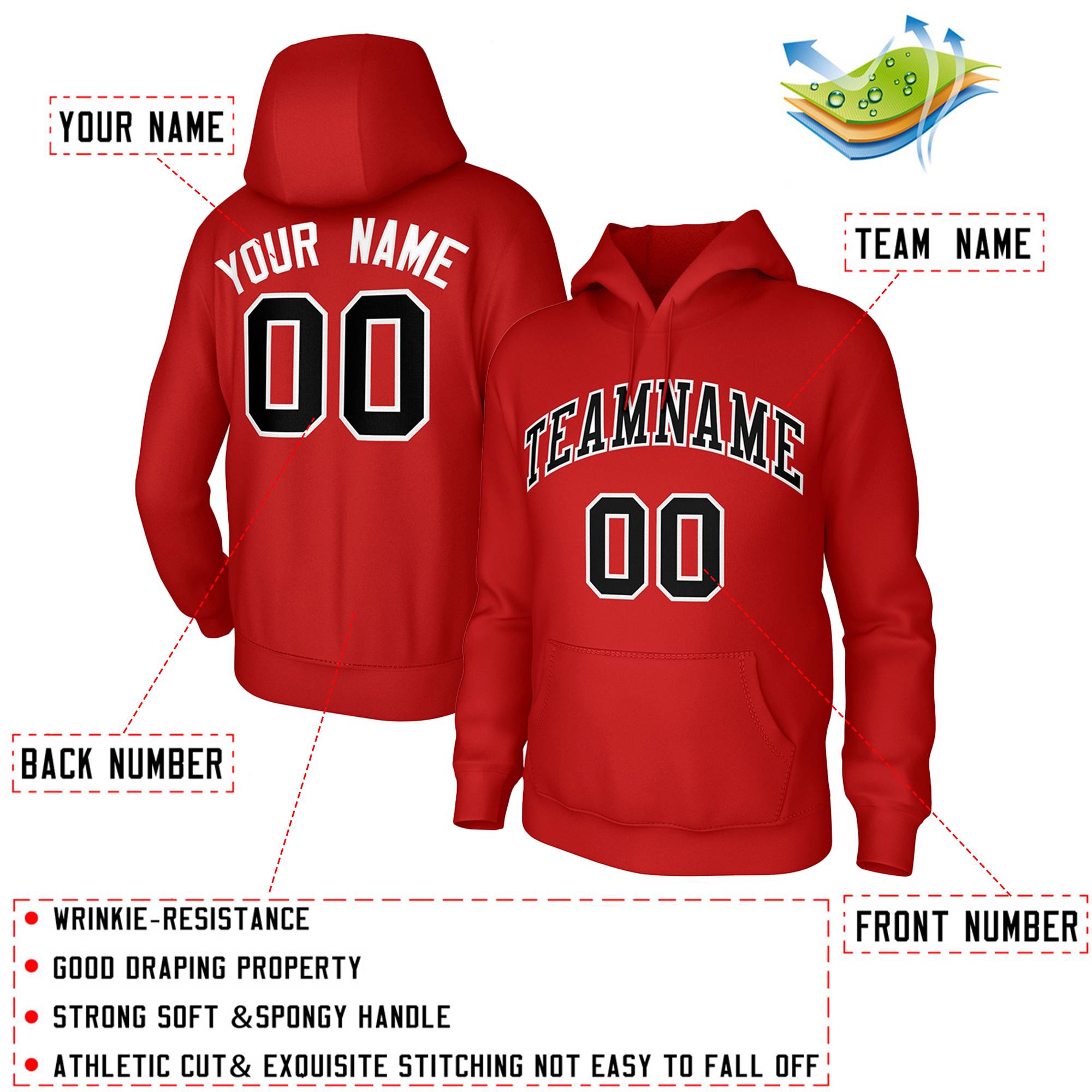 Custom Red Black-White Classic Style Training Uniform Pullover Hoodie