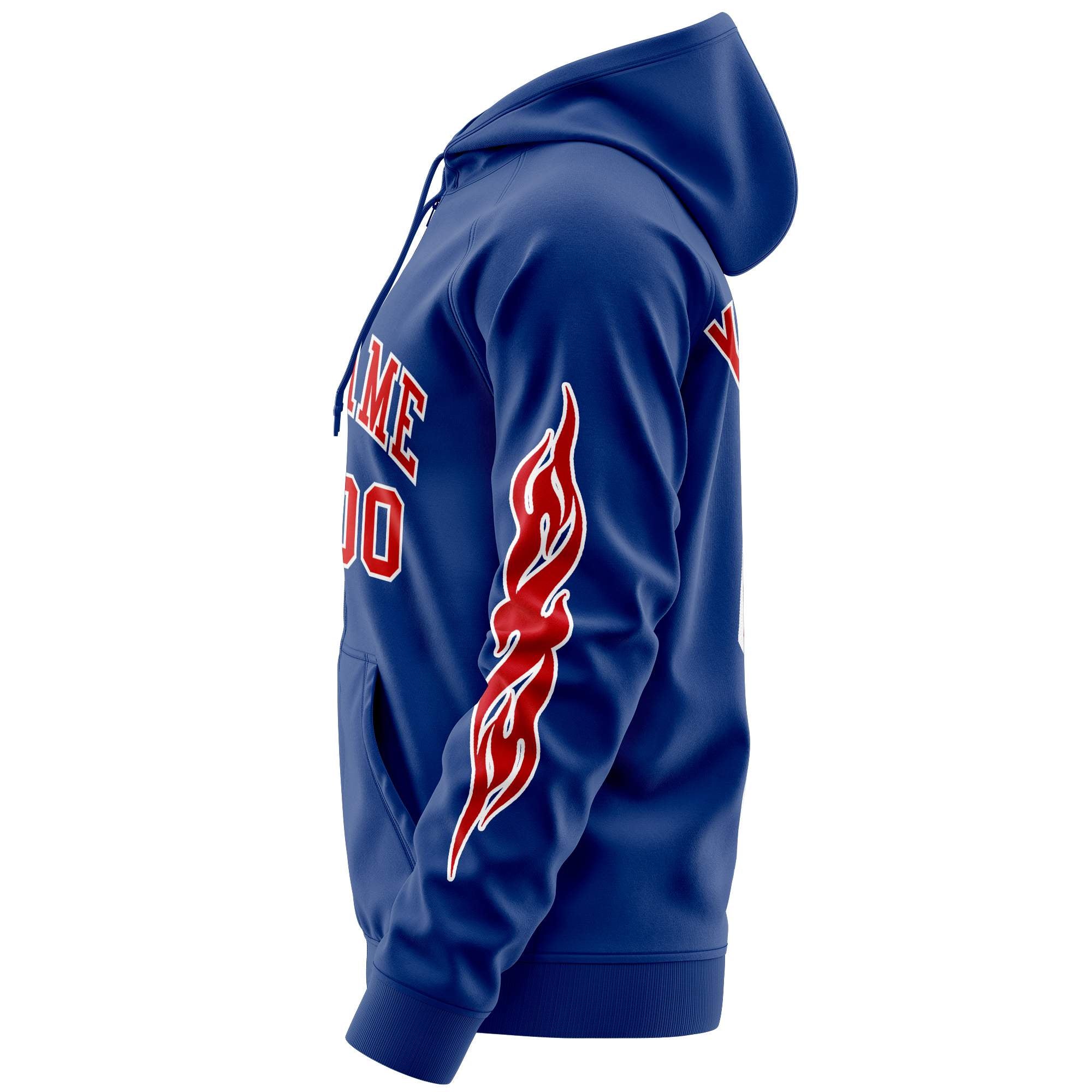 Custom Stitched Royal Red Sports Full-Zip Sweatshirt Hoodie with Flame