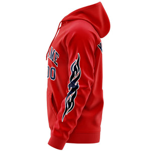 Custom Stitched Red Navy Sports Full-Zip Sweatshirt Hoodie with Flame