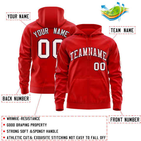 Custom Stitched Red White Sports Full-Zip Sweatshirt Hoodie with Flame