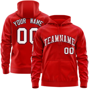 Custom Stitched Red White Sports Full-Zip Sweatshirt Hoodie with Flame