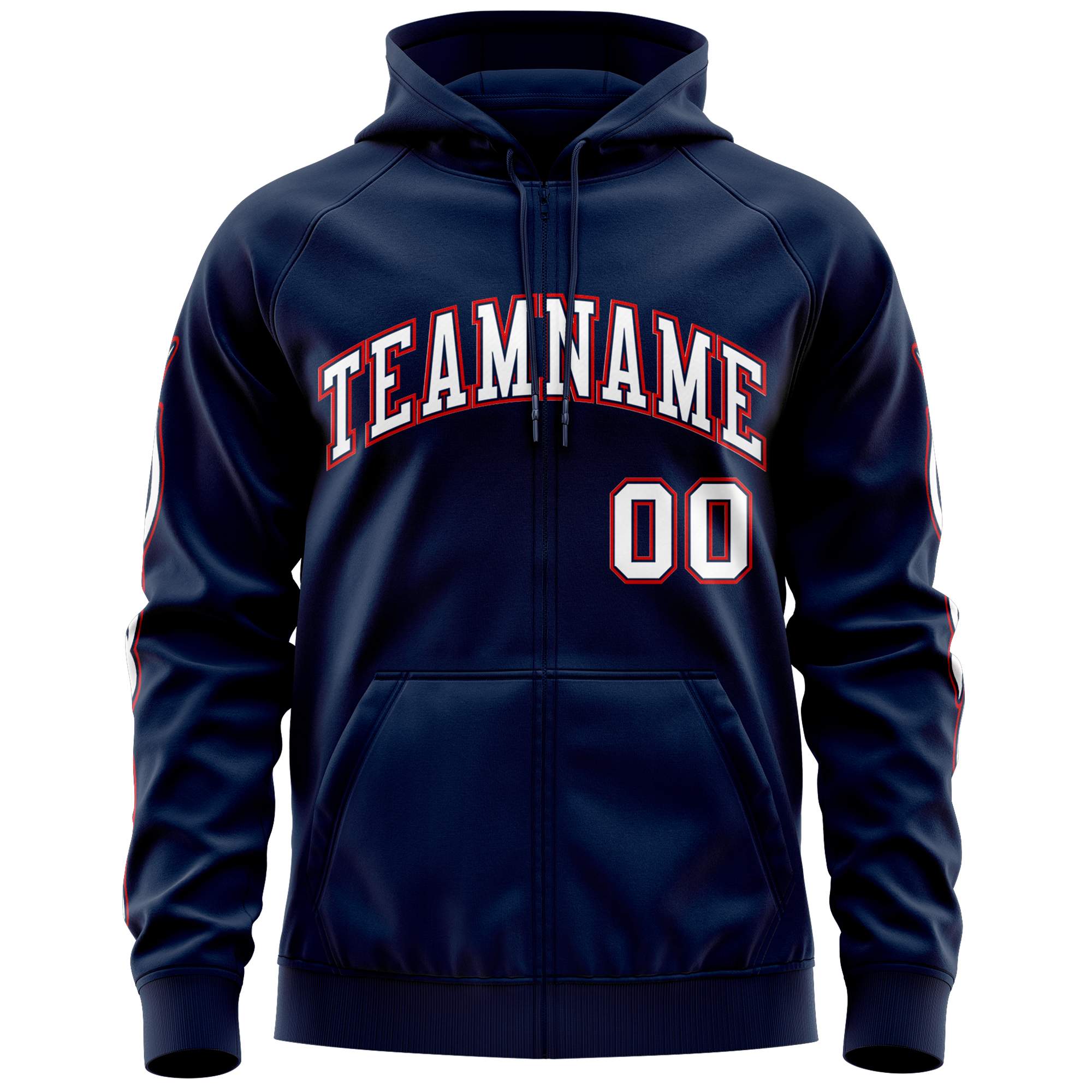 Custom Stitched Navy White Sports Full-Zip Sweatshirt Hoodie with Flame