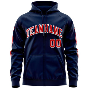 Custom Stitched Navy Red Sports Full-Zip Sweatshirt Hoodie with Flame