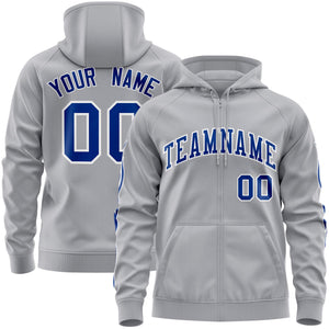 Custom Stitched Gray Royal Sports Full-Zip Sweatshirt Hoodie with Flame