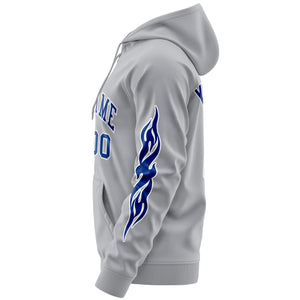 Custom Stitched Gray Royal Sports Full-Zip Sweatshirt Hoodie with Flame