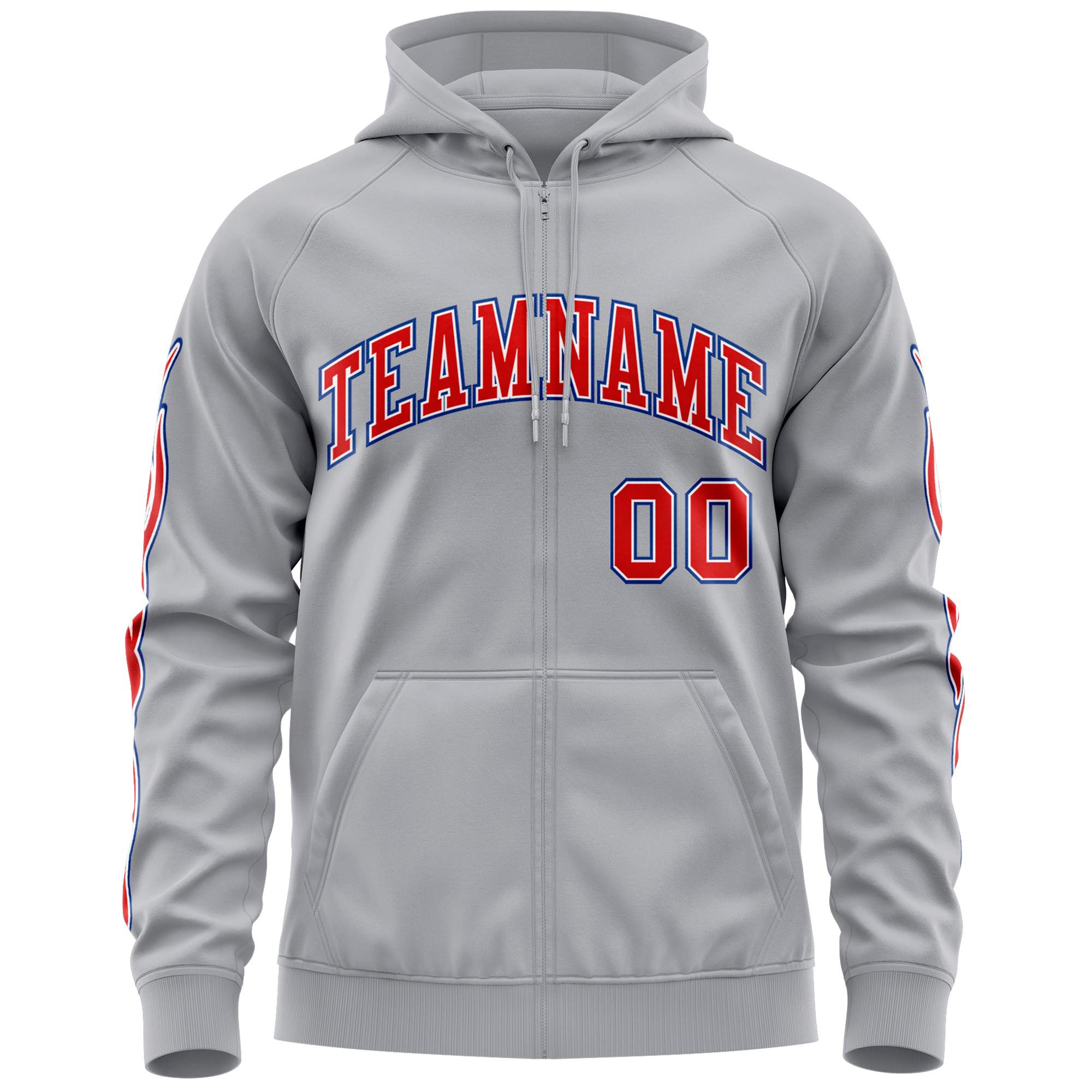 Custom Stitched Gray Red Sports Full-Zip Sweatshirt Hoodie with Flame