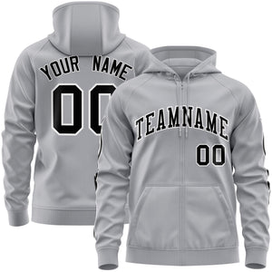 Custom Stitched Gray Black Sports Full-Zip Sweatshirt Hoodie with Flame