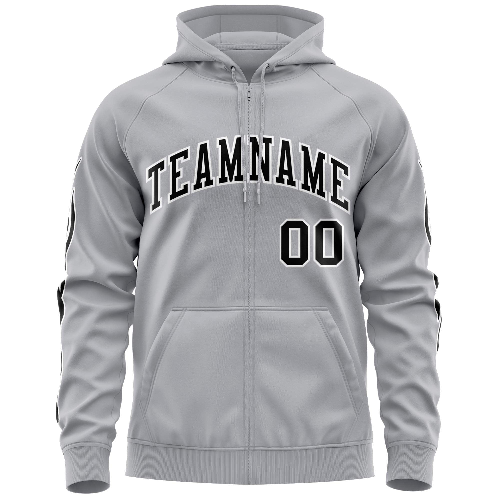 Custom Stitched Gray Black Sports Full-Zip Sweatshirt Hoodie with Flame