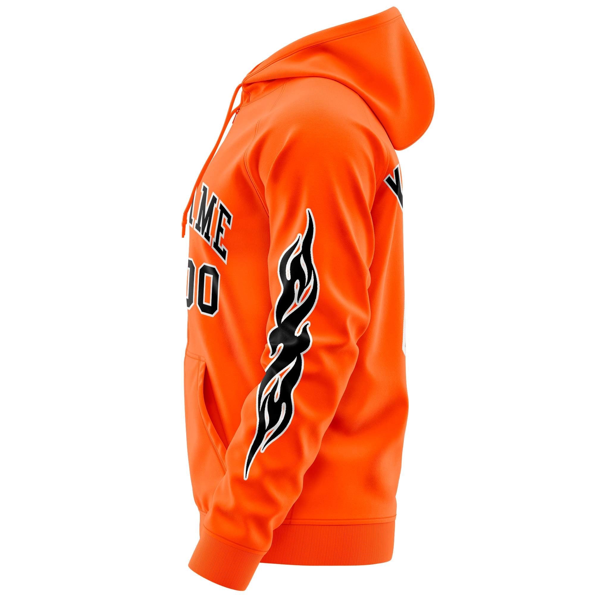 Custom Stitched Orange Black Sports Full-Zip Sweatshirt Hoodie with Flame