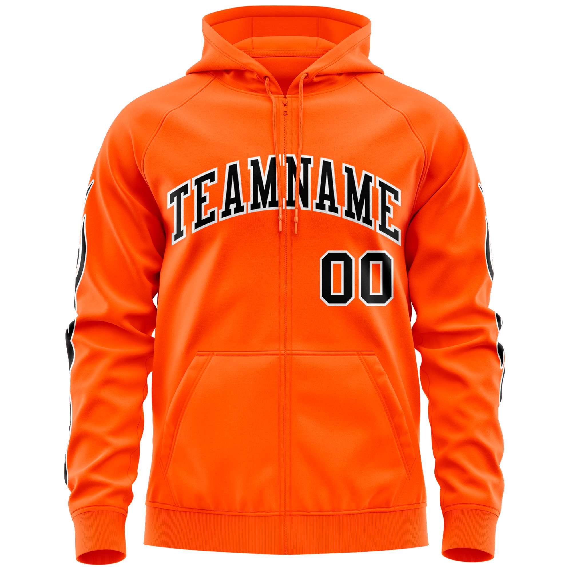 Custom Stitched Orange Black Sports Full-Zip Sweatshirt Hoodie with Flame