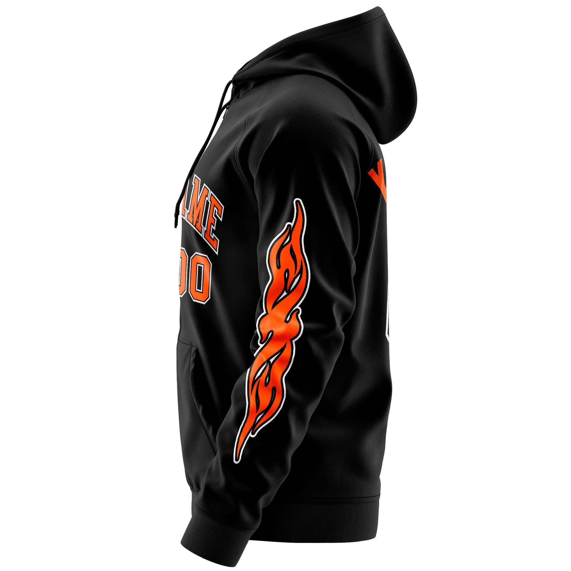 Custom Stitched Black Orange Sports Full-Zip Sweatshirt Hoodie with Flame