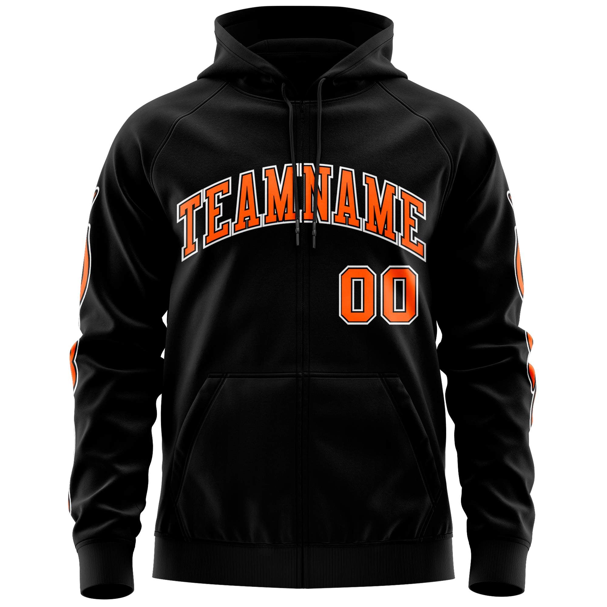 Custom Stitched Black Orange Sports Full-Zip Sweatshirt Hoodie with Flame