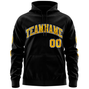 Custom Stitched Black Gold Sports Full-Zip Sweatshirt Hoodie with Flame