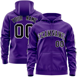 Custom Stitched Purple Black Sports Full-Zip Sweatshirt Hoodie with Flame