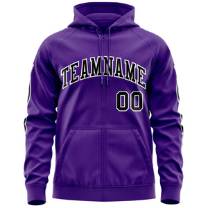 Custom Stitched Purple Black Sports Full-Zip Sweatshirt Hoodie with Flame