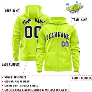 Custom Stitched Neon Green Navy Sports Full-Zip Sweatshirt Hoodie with Flame