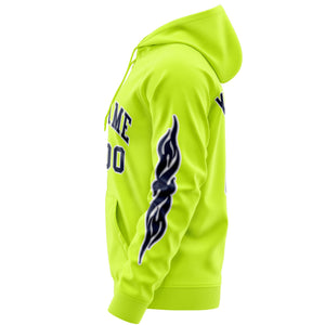 Custom Stitched Neon Green Navy Sports Full-Zip Sweatshirt Hoodie with Flame