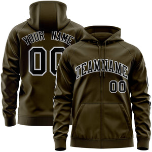 Custom Stitched Olive Black Sports Full-Zip Sweatshirt Hoodie with Flame