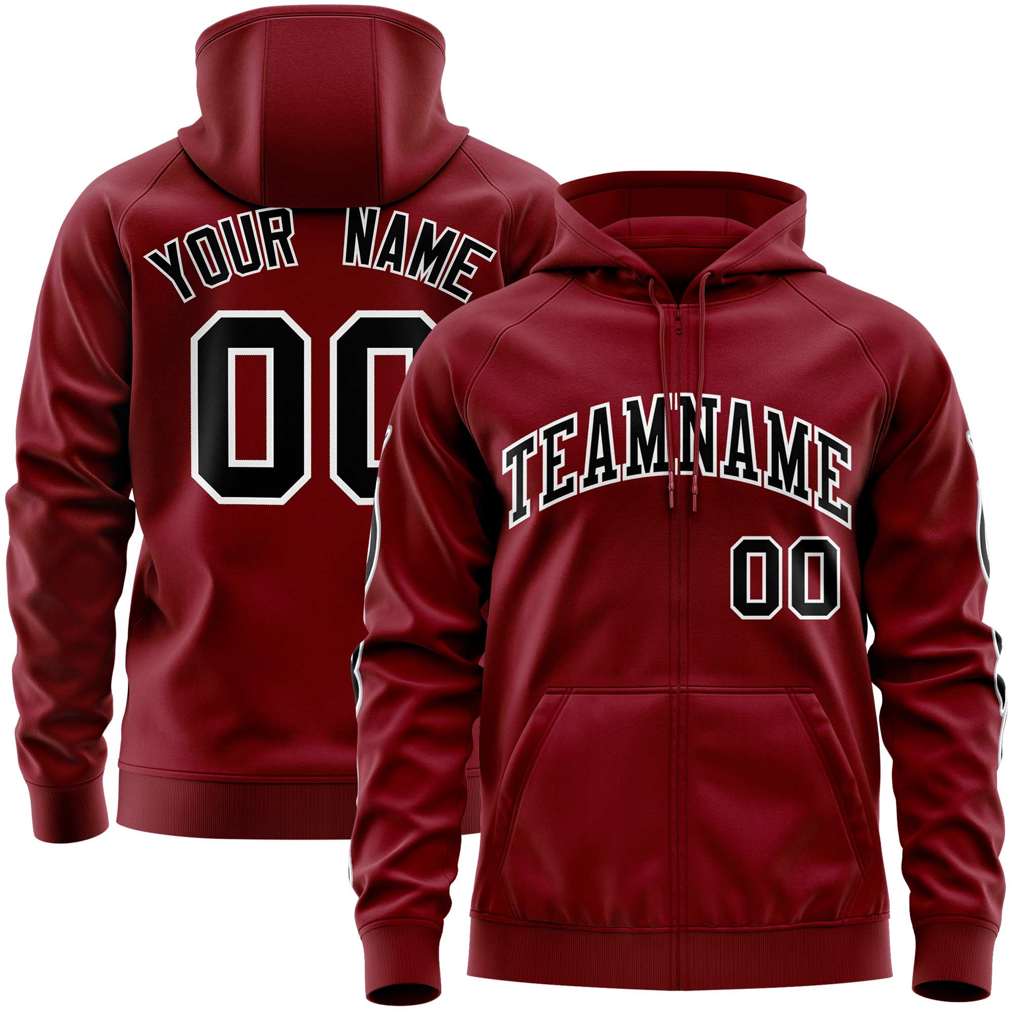 Custom Stitched Crimson Black Sports Full-Zip Sweatshirt Hoodie with Flame