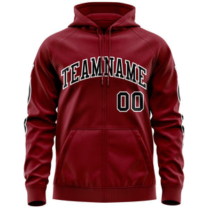 Custom Stitched Crimson Black Sports Full-Zip Sweatshirt Hoodie with Flame