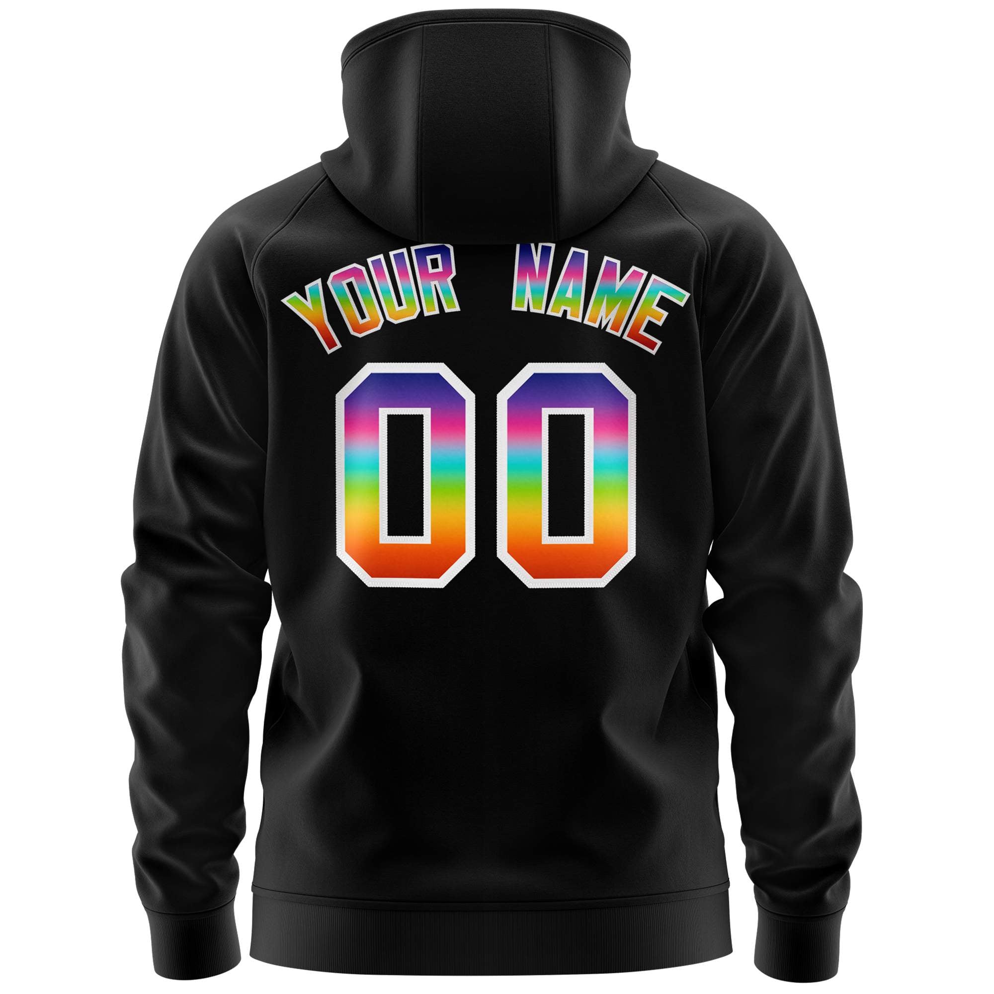 Custom Stitched Black White Sports Full-Zip Sweatshirt Hoodie with Colored Flames